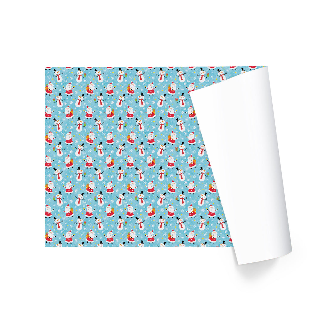 30" x 10' Holiday Wrapping Paper | Happy Snowman and Santa