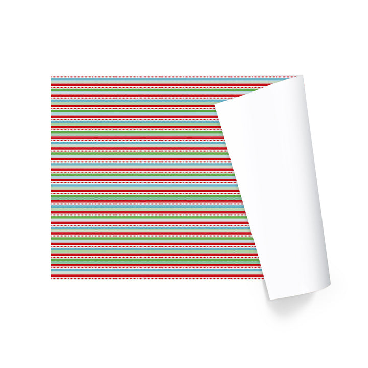 30" x 10' Holiday Wrapping Paper | Red, Green and Blue Dots and Stripes