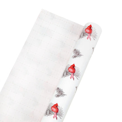 30" x 10' Christmas Wrapping Paper, watercolor winter cardinal print, for festive holiday presents