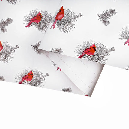 30" x 10' Christmas Wrapping Paper, festive cardinal bird design, for holiday gifting and decor