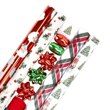 30" x 10' Holiday Giftwrap Ensemble w/ Star Bow & Tags (4-pack) | Vintage Christmas LaRibbons and Crafts