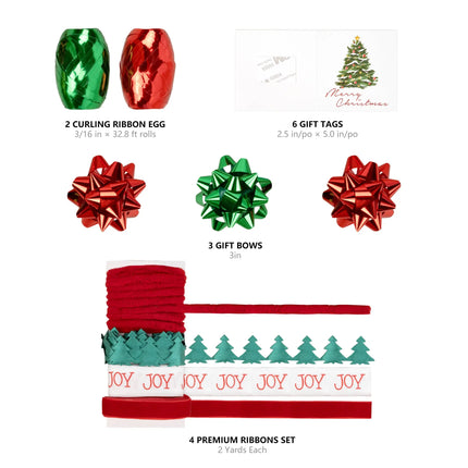 30" x 10' Holiday Giftwrap Ensemble w/ Star Bow & Tags (4-pack) | Vintage Christmas LaRibbons and Crafts