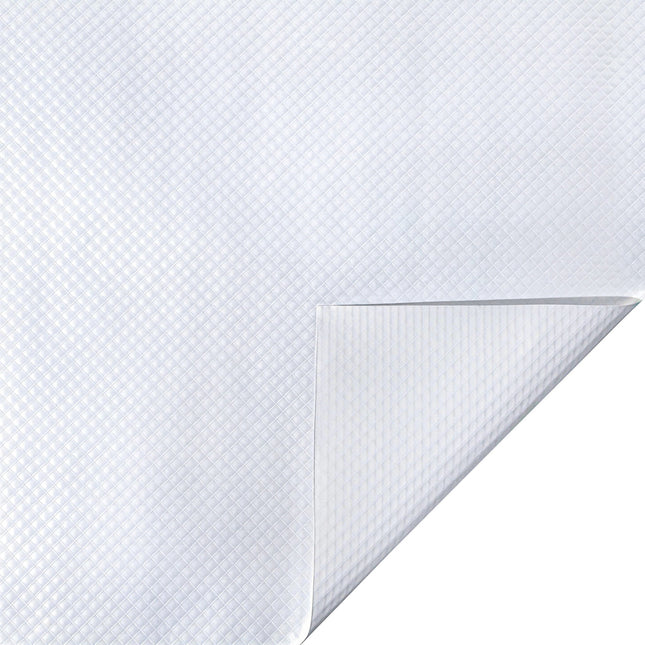 White pearl quilted wrapping paper (textured back); elegant gifting.
