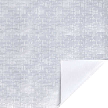 Silver mosaic tile metallic wrapping paper (white back); gift wrapping.