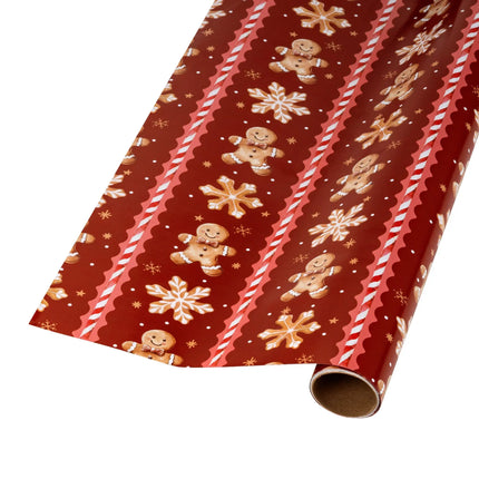 Sweet reversible holiday paper with red base gingerbread motifs and soft pink-red plaid