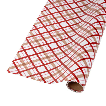 Cozy reversible Xmas paper with mixed-tone plaid and clean gingerbread linework