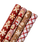 Assorted Xmas wrapping paper set featuring sweet gingerbread cookie, snowflake and classic red plaid seasonal patterns