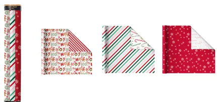 30" x 10' Holiday Reversible Wrapping Paper Bundle (3-pack) | Candy Cane Cheer