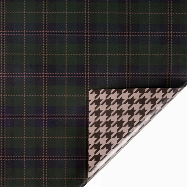 30"x10' reversible holiday wrap with fashion dark plaid front and brown herringbone reverse