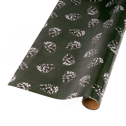 Reversible Xmas paper with deep green pine cone motif on one side and subtle diagonal stripe on the other