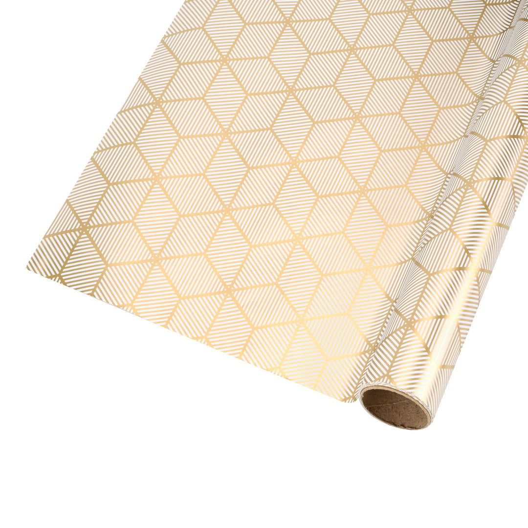 30" x 10' Wrapping Paper | Rhombus Gold/White