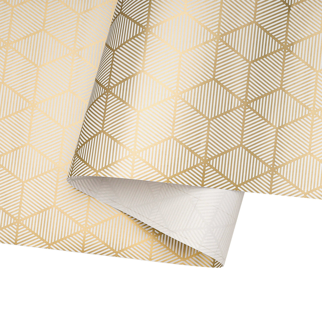 30" x 10' Wrapping Paper | Rhombus Gold/White