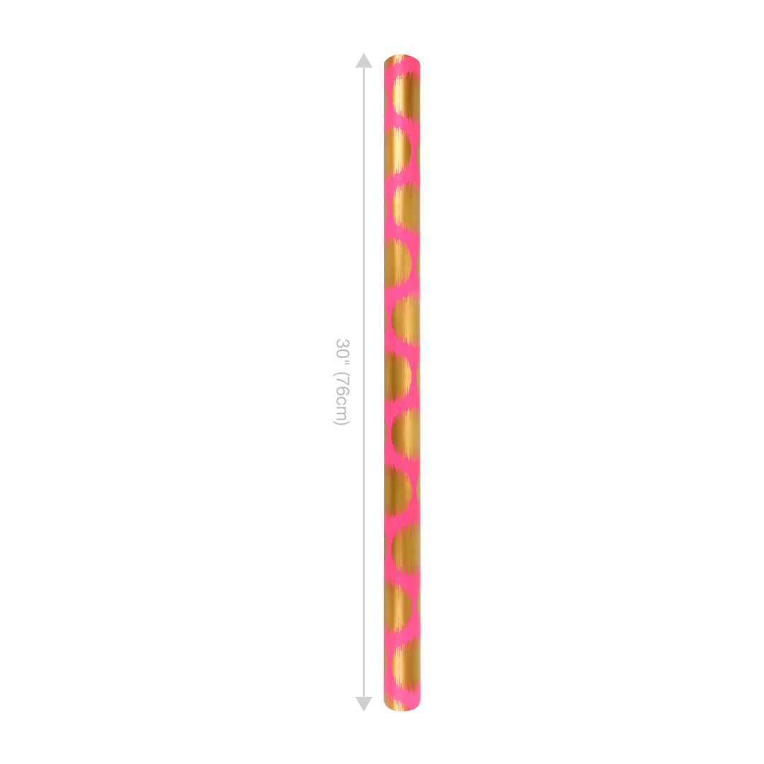 30" x 10' Wrapping Paper | Pink w/ Large Gold Metallic Dot