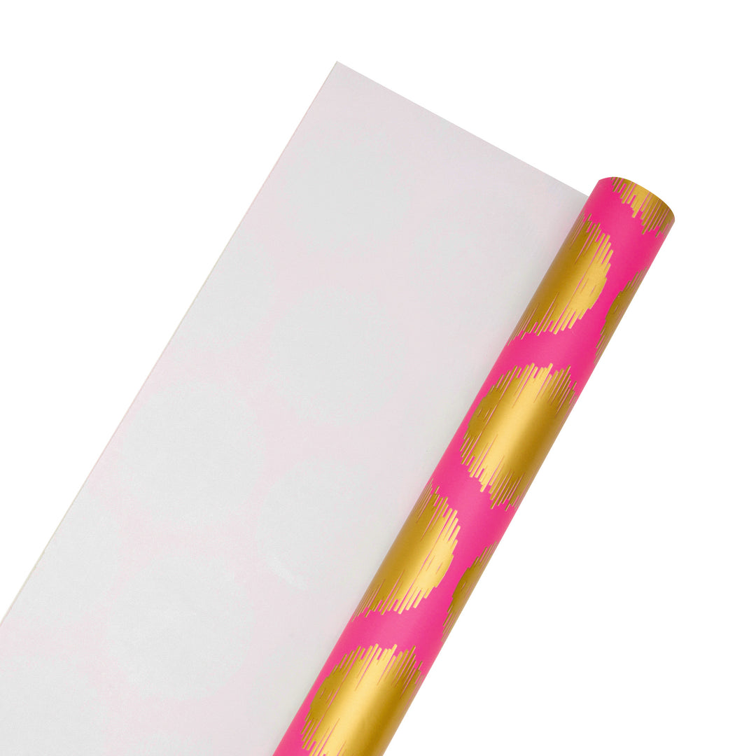 30" x 10' Wrapping Paper | Pink w/ Large Gold Metallic Dot