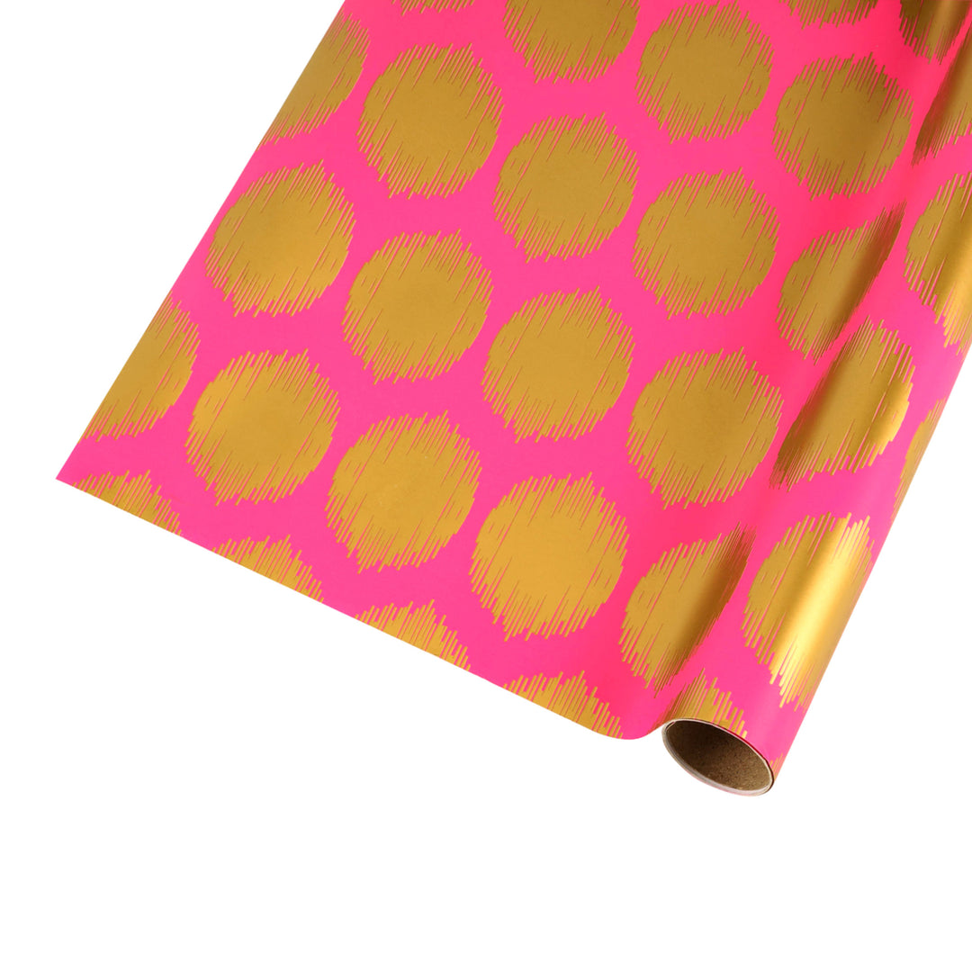 30" x 10' Wrapping Paper | Pink w/ Large Gold Metallic Dot