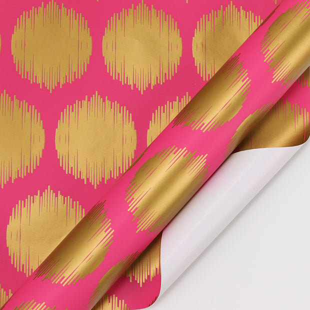 30" x 10' Wrapping Paper | Pink w/ Large Gold Metallic Dot