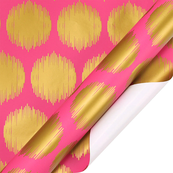 30" x 10' Wrapping Paper | Pink w/ Large Gold Metallic Dot