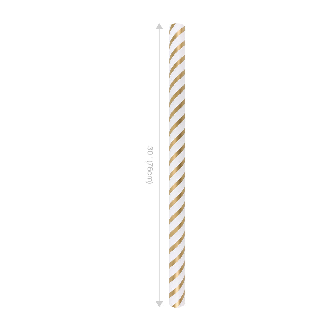 30" x 10' Wrapping Paper | White/Gold Diagonal Stripe