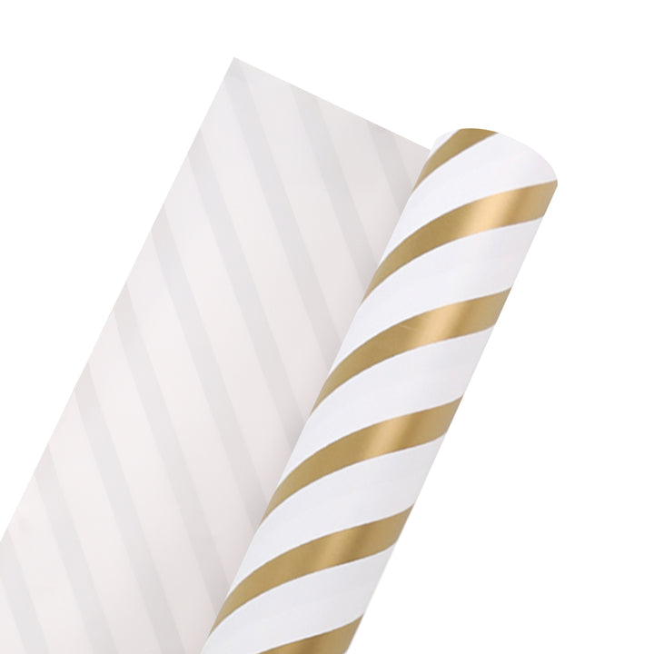 30" x 10' Wrapping Paper | White/Gold Diagonal Stripe