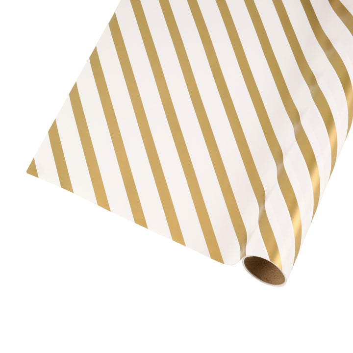 30" x 10' Wrapping Paper | White/Gold Diagonal Stripe