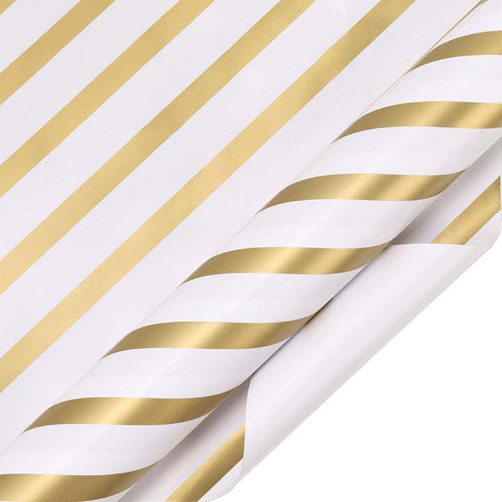 30" x 10' Wrapping Paper | White/Gold Diagonal Stripe