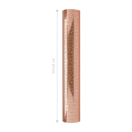 30" roll of rose gold “love” script metallic wrapping paper; gift wrapping.