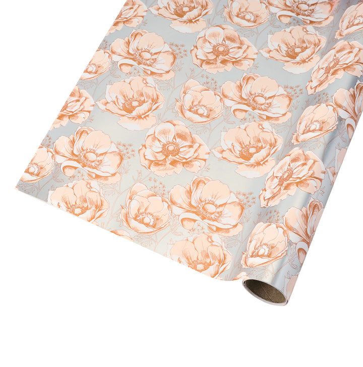 30" x 10' Wrapping Paper | Metallic Pearl Finish Floral