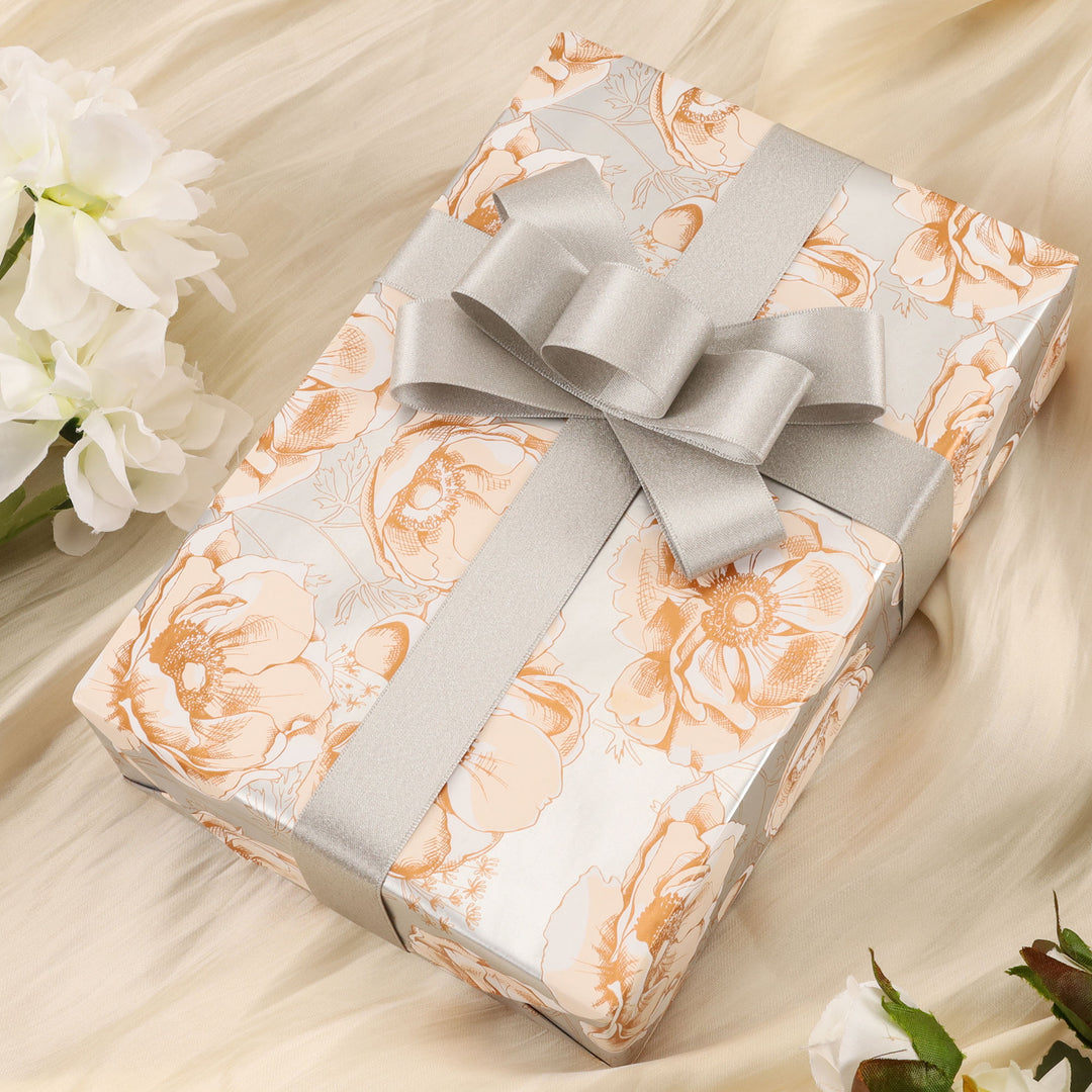 30" x 10' Wrapping Paper | Metallic Pearl Finish Floral