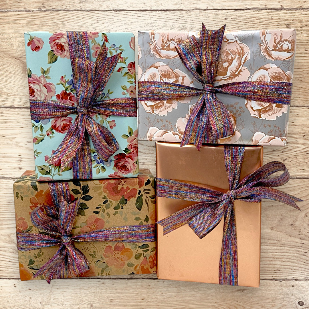 30" x 10' Wrapping Paper Bundle (4-Pack) | Floral Rose Gold Multi