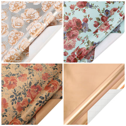 30" x 10' Wrapping Paper Bundle (4-Pack) | Floral Rose Gold Multi LaRibbons and Crafts