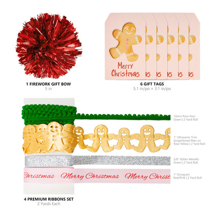 LaRibbons 30" x 10' Christmas Holiday Gift Wrap Deluxe Kit | Pink Gingerbread LaRibbons and Crafts