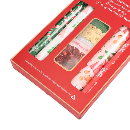 LaRibbons 30" x 10' Christmas Holiday Gift Wrap Deluxe Kit | Pink Gingerbread LaRibbons and Crafts