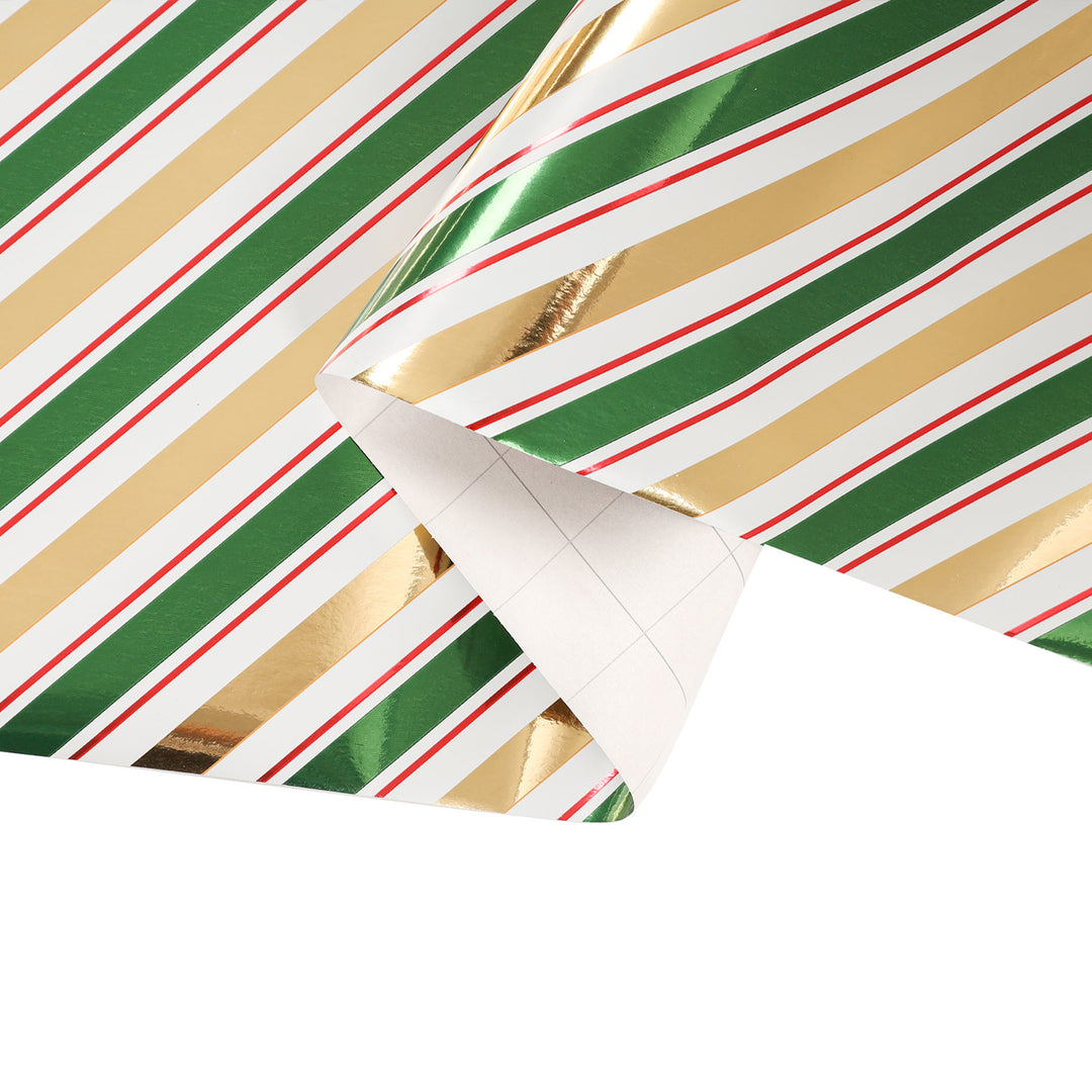 30" x 10' Holiday Wrapping Paper | Diagonal Metallic Stripe