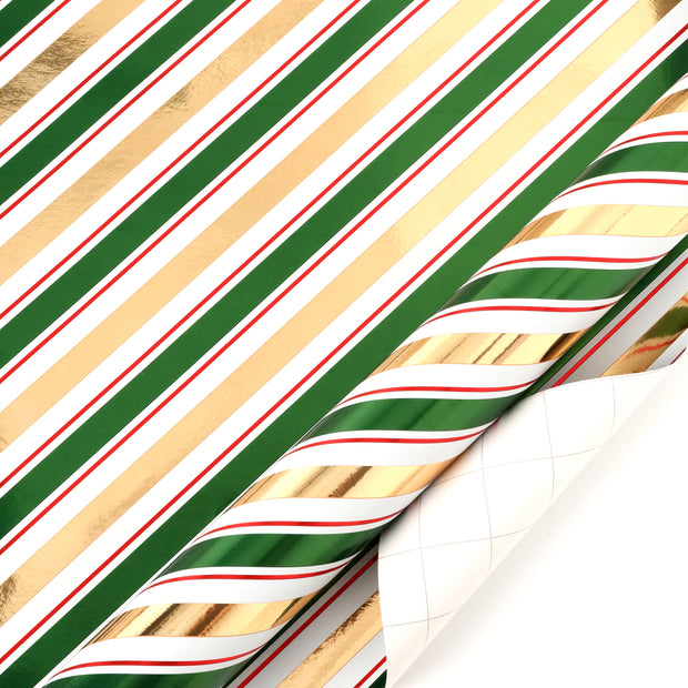 30" x 10' Holiday Wrapping Paper | Diagonal Metallic Stripe