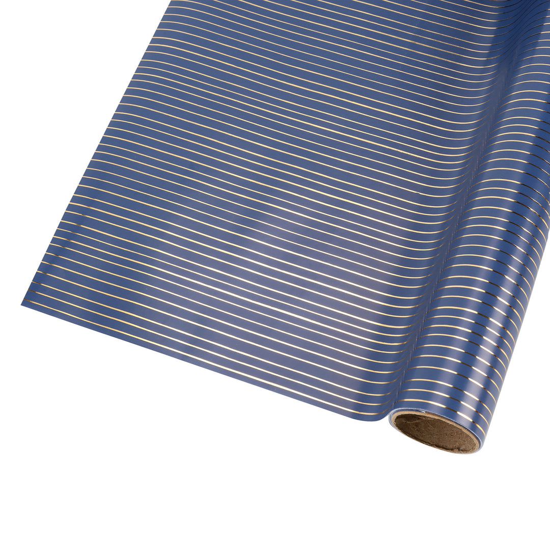 30" x 10' Wrapping Paper | Foil Stripe Navy/Gold