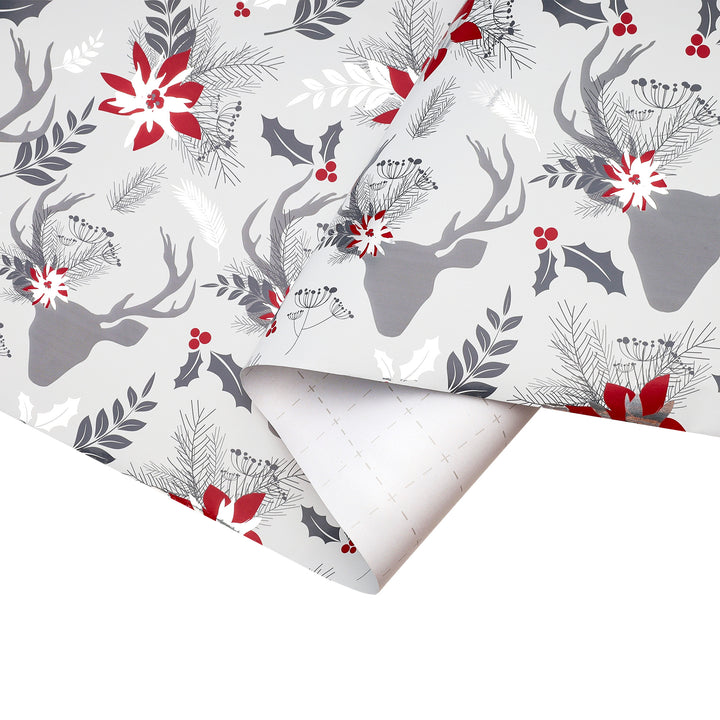 30" x 10' Wrapping Paper Bundle (4-pack) | Red/Silver/Xmas Metallic