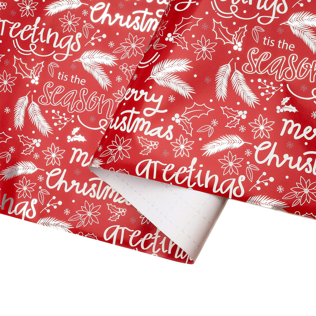 30" x 10' Wrapping Paper Bundle (4-pack) | Red/Silver/Xmas Metallic