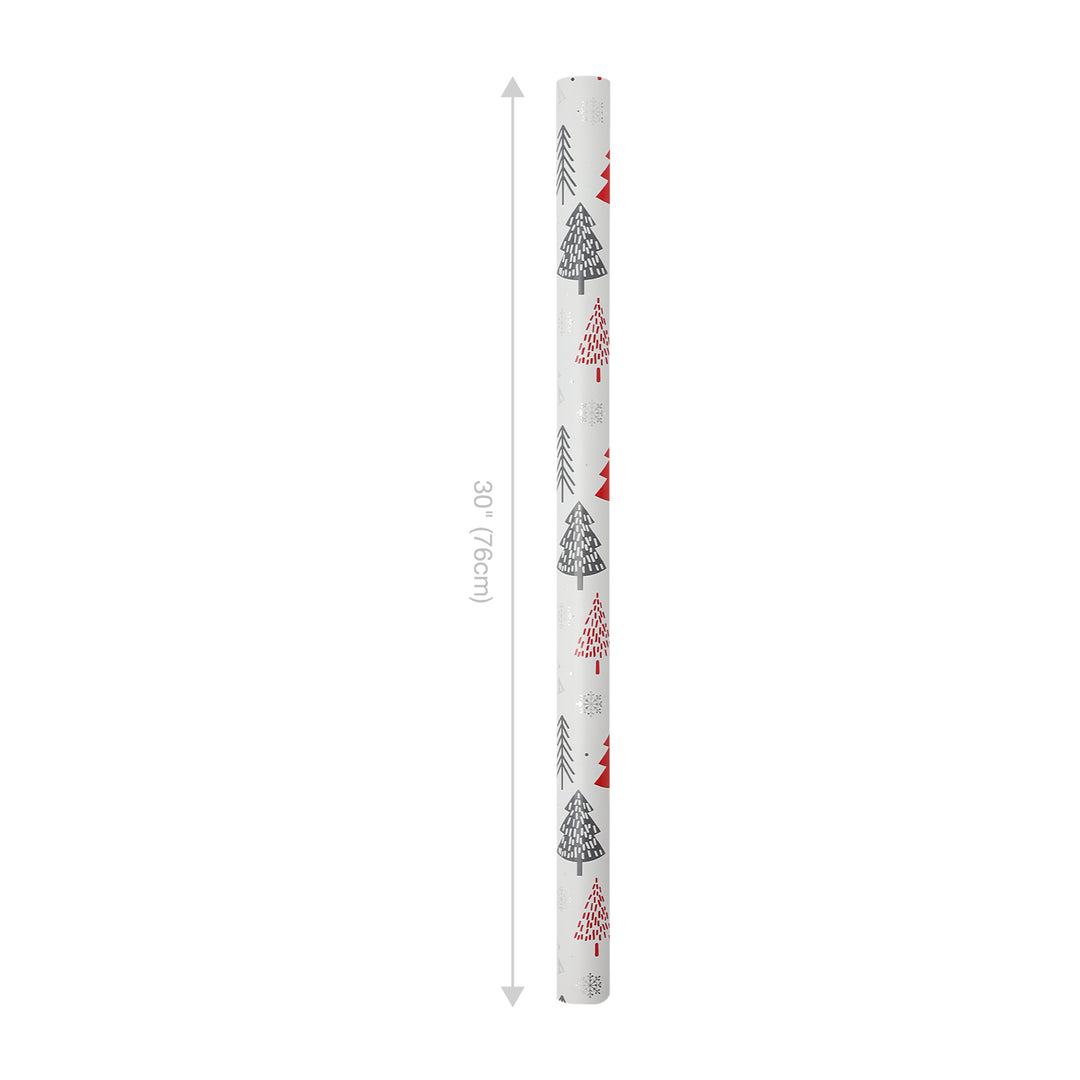 30" x 10' Holiday Wrapping Paper | "Abstract Trees" Grey/Red - 20% OFF & BUY ONE GET ONE FREE