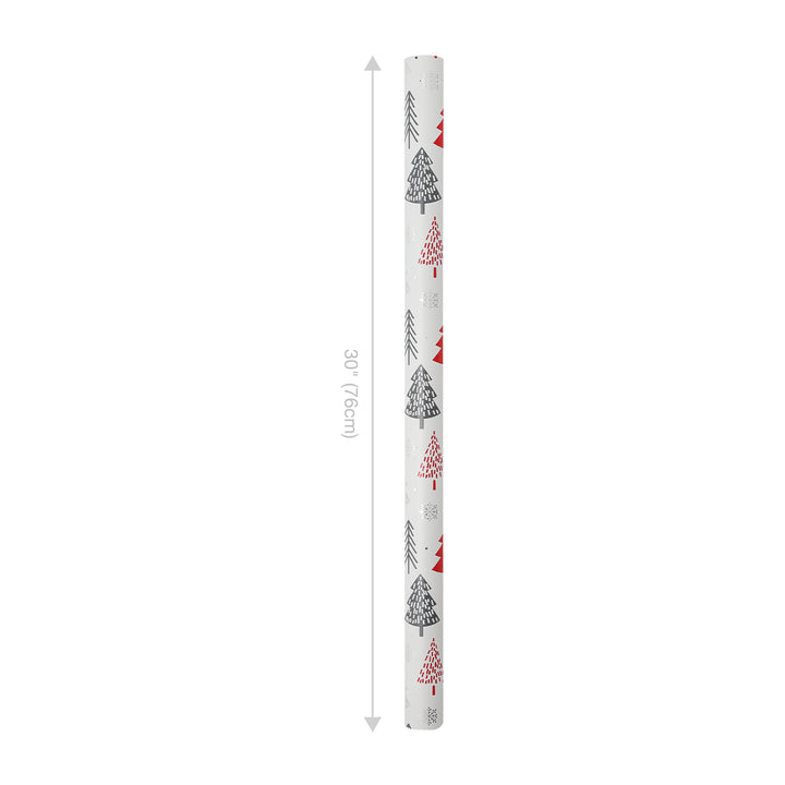 30" x 10' Holiday Wrapping Paper | "Abstract Trees" Grey/Red - 20% OFF & BUY ONE GET ONE FREE