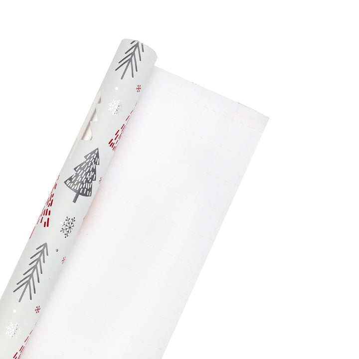 30" x 10' Holiday Wrapping Paper | "Abstract Trees" Grey/Red - 20% OFF & BUY ONE GET ONE FREE