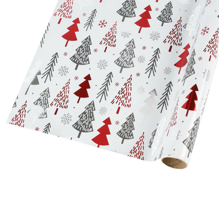 30" x 10' Holiday Wrapping Paper | "Abstract Trees" Grey/Red - 20% OFF & BUY ONE GET ONE FREE