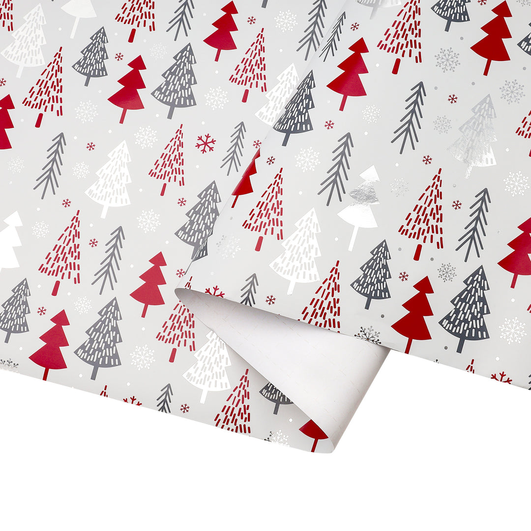 30" x 10' Wrapping Paper Bundle (4-pack) | Red/Silver/Xmas Metallic