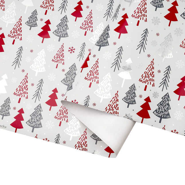 30" x 10' Holiday Wrapping Paper | "Abstract Trees" Grey/Red LaRibbons and Craft