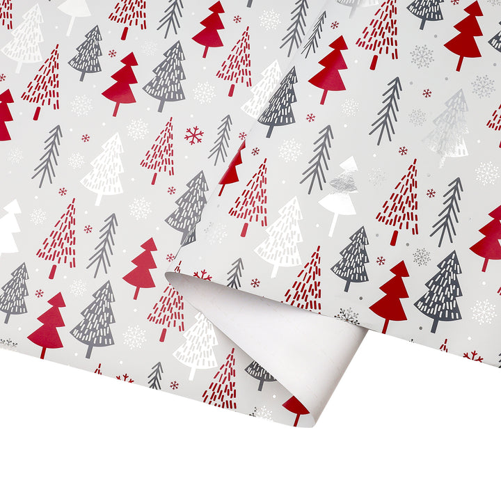 30" x 10' Holiday Wrapping Paper | "Abstract Trees" Grey/Red - 20% OFF & BUY ONE GET ONE FREE