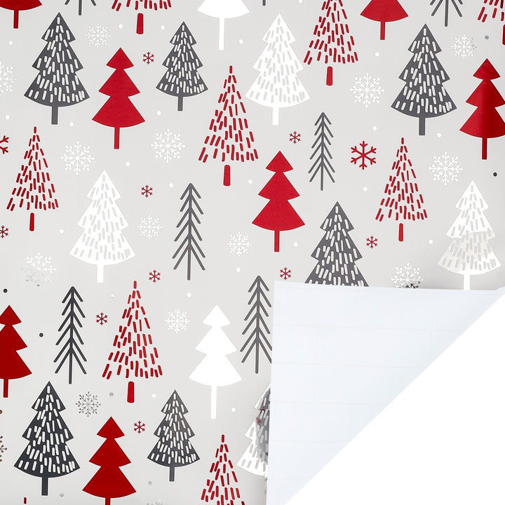 30" x 10' Holiday Wrapping Paper | "Abstract Trees" Grey/Red - 20% OFF & BUY ONE GET ONE FREE