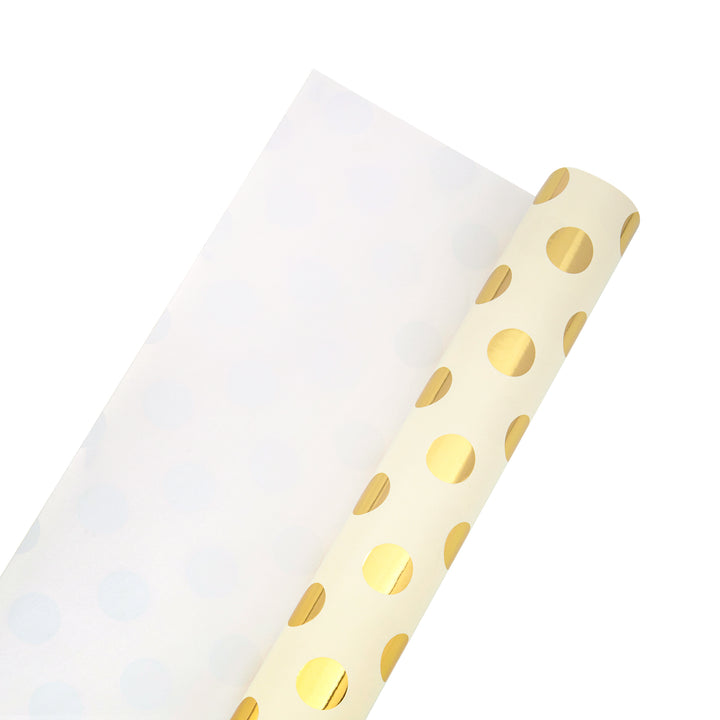 30" x 10' Wrapping Paper | Metallic Gold Polka Dot