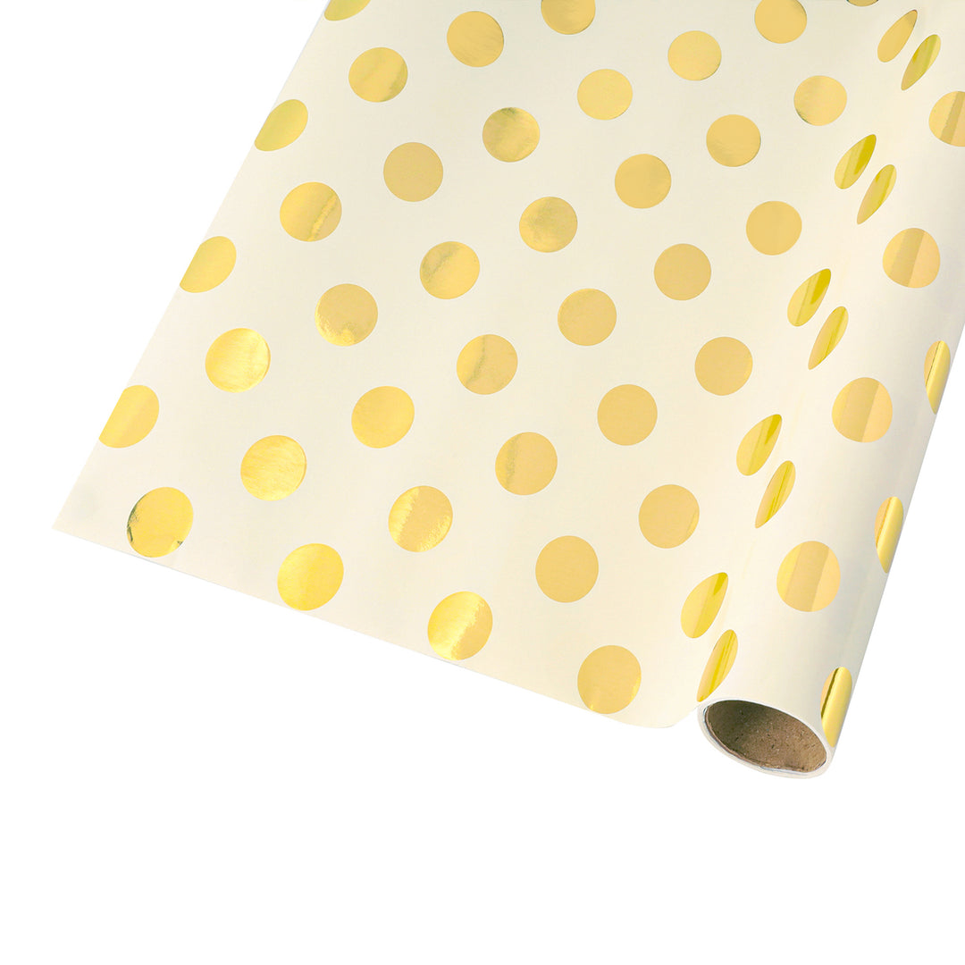 30" x 10' Wrapping Paper | Metallic Gold Polka Dot