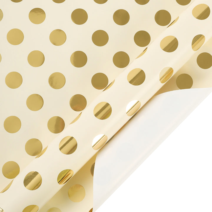 30" x 10' Wrapping Paper | Metallic Gold Polka Dot