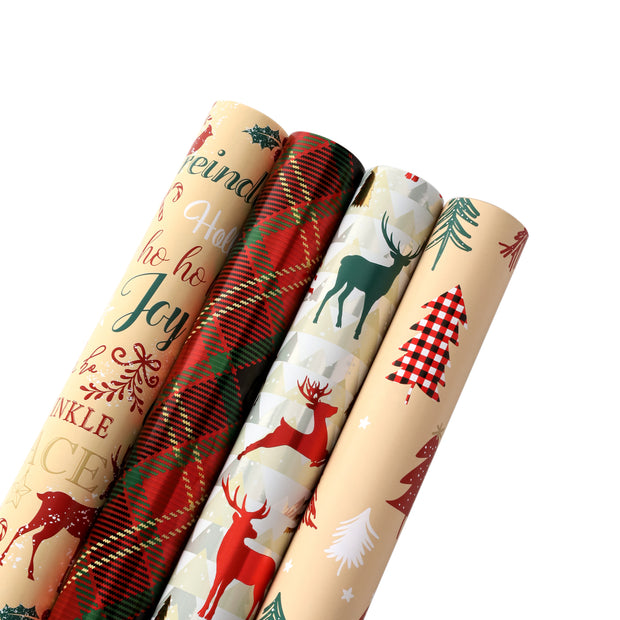 30" x 10' Wrapping Paper Bundle (4-pack) | Natural Christmas