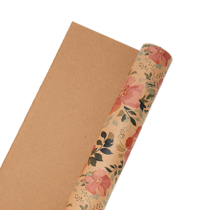 30" x 10' Wrapping Paper | Kraft Pink Floral